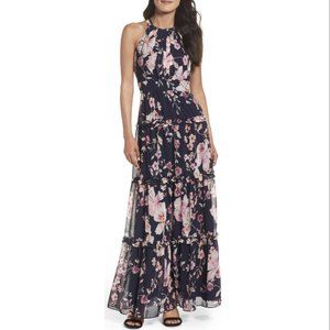 ELIZA J Floral Halter Navy Pink Maxi Dress